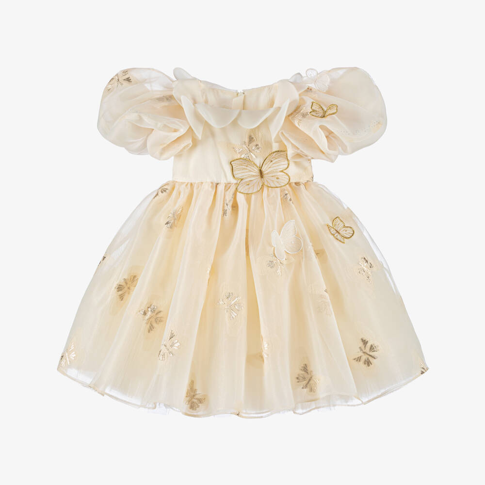 Junona-فستان ذهبي جاكار بفراشات للبنات | Childrensalon Outlet