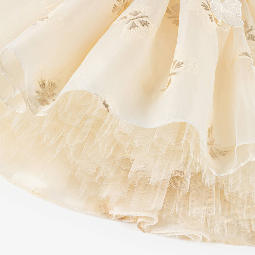 Junona-Girls Gold Jacquard Butterfly Gown | Childrensalon Outlet
