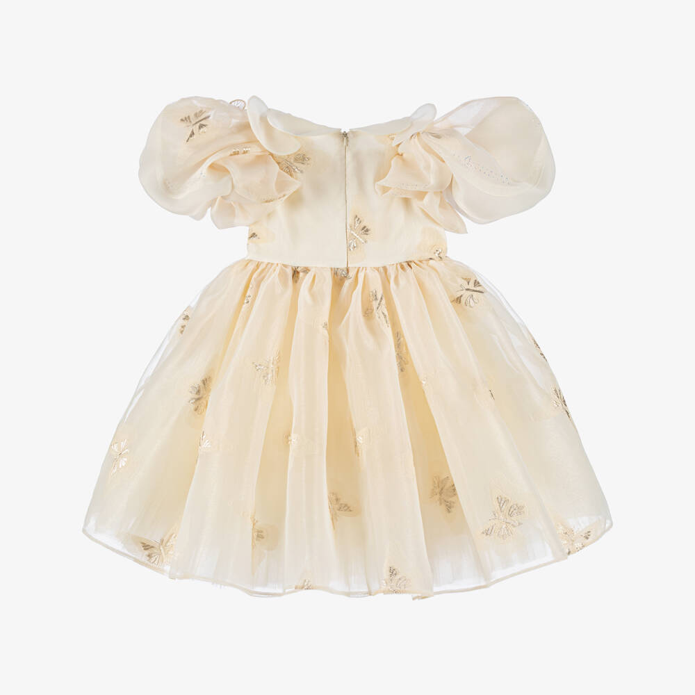 Junona-Girls Gold Jacquard Butterfly Gown | Childrensalon Outlet