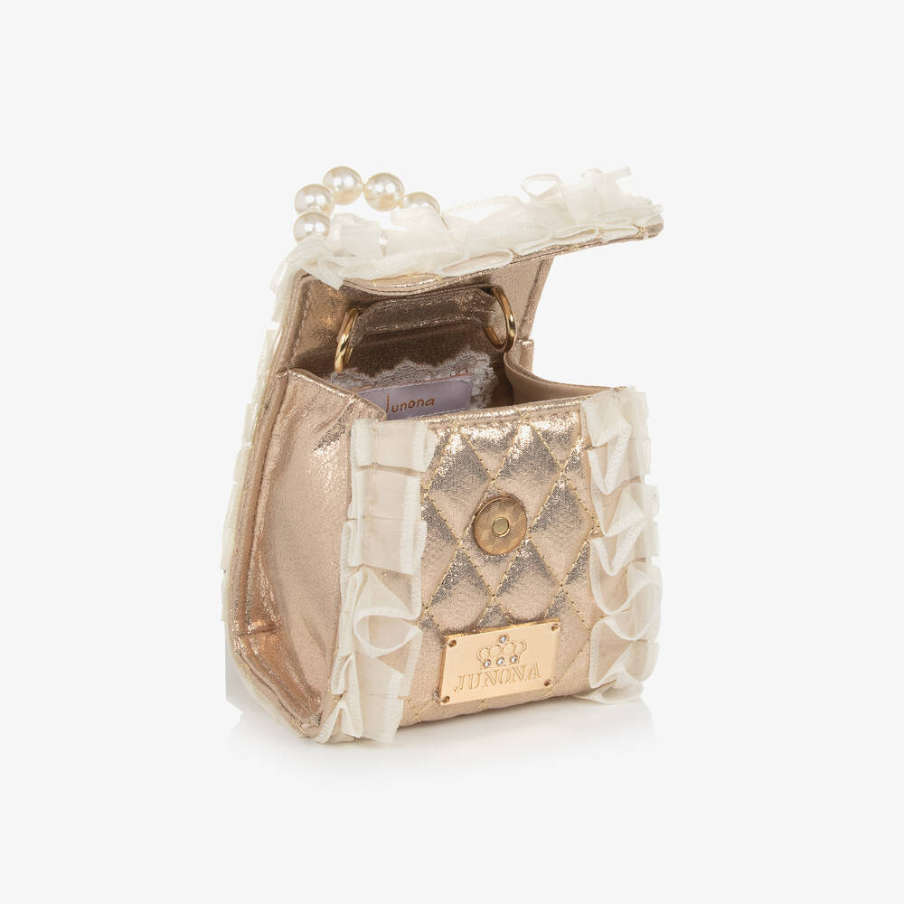 Junona-Girls Gold Quilted Handbag (11cm) | Childrensalon Outlet