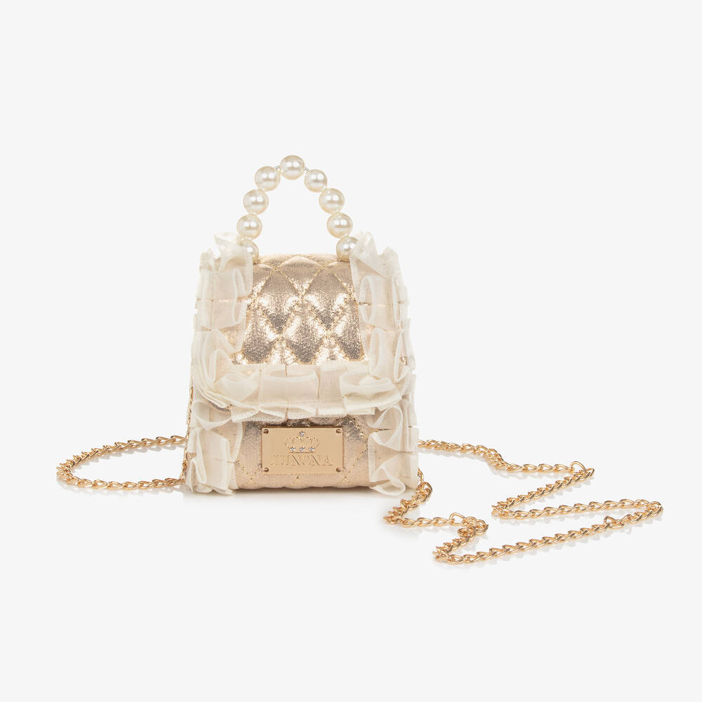Junona-Girls Gold Quilted Handbag (11cm) | Childrensalon Outlet