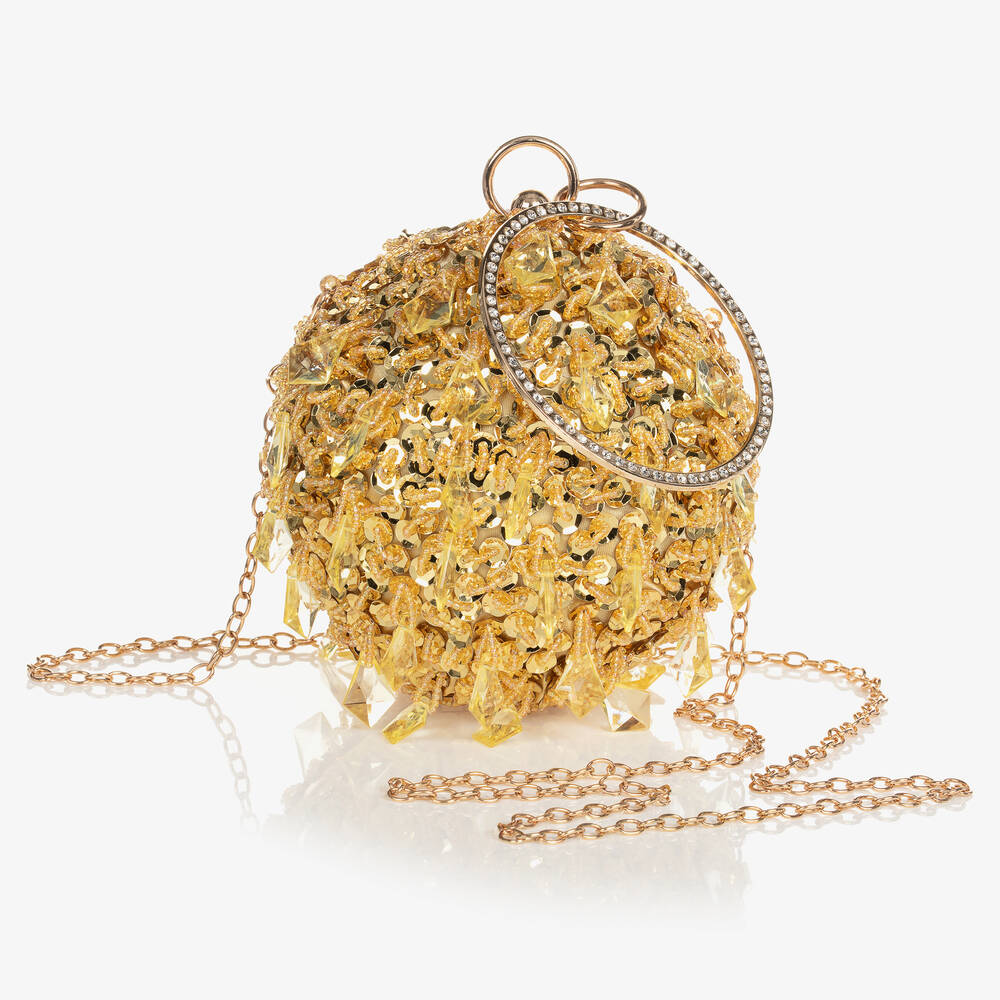 Junona - Золотистая круглая сумка с бисером (14см) | Childrensalon