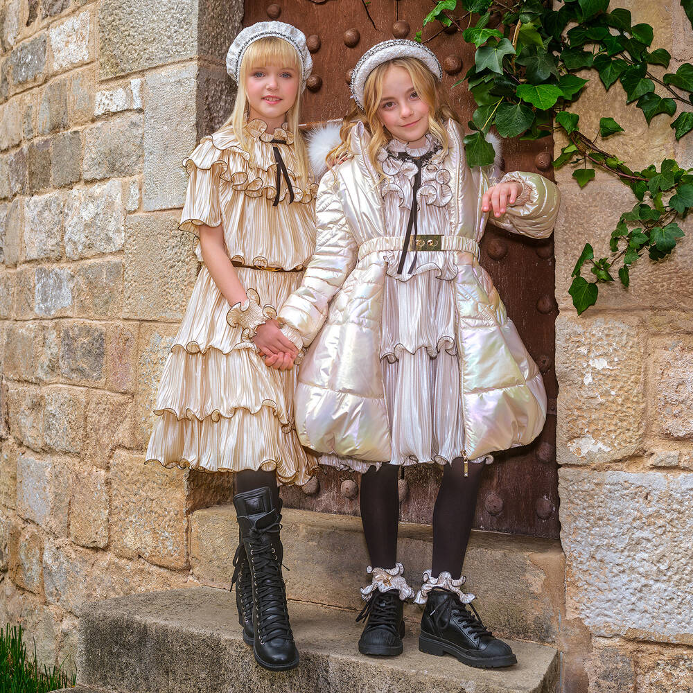 Junona-Girls Gold Ruffle Plissé Skirt | Childrensalon Outlet