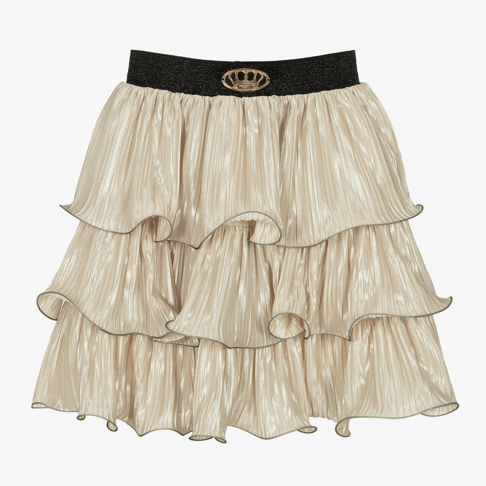 Junona - Girls Gold Ruffle Plissé Skirt | Childrensalon