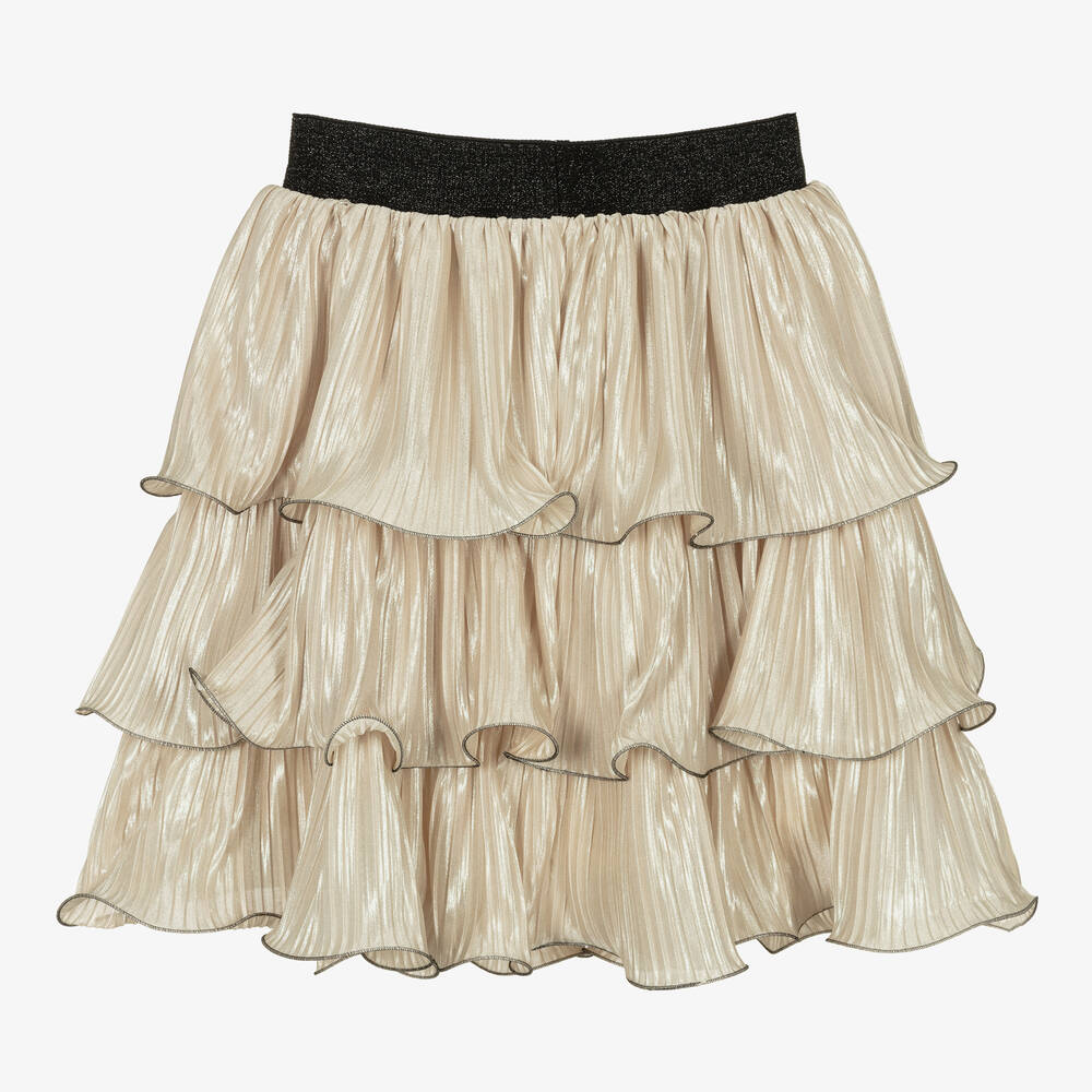 Junona-Girls Gold Ruffle Plissé Skirt | Childrensalon Outlet