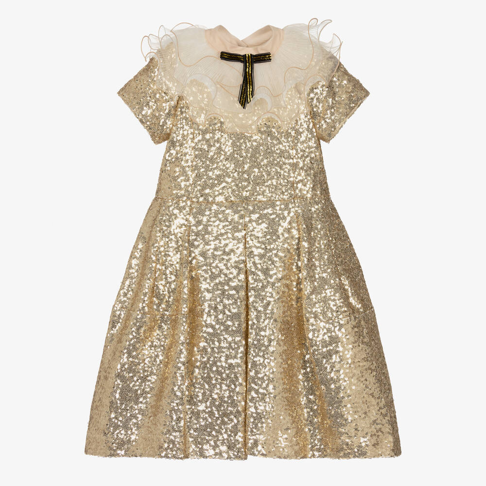 Junona - Robe dorée à sequins fille | Childrensalon