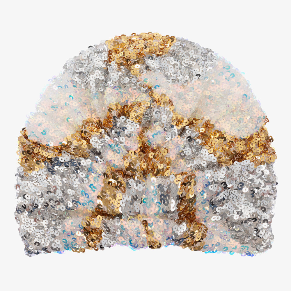 Junona-Girls Gold & Silver Sequin Turban | Childrensalon Outlet