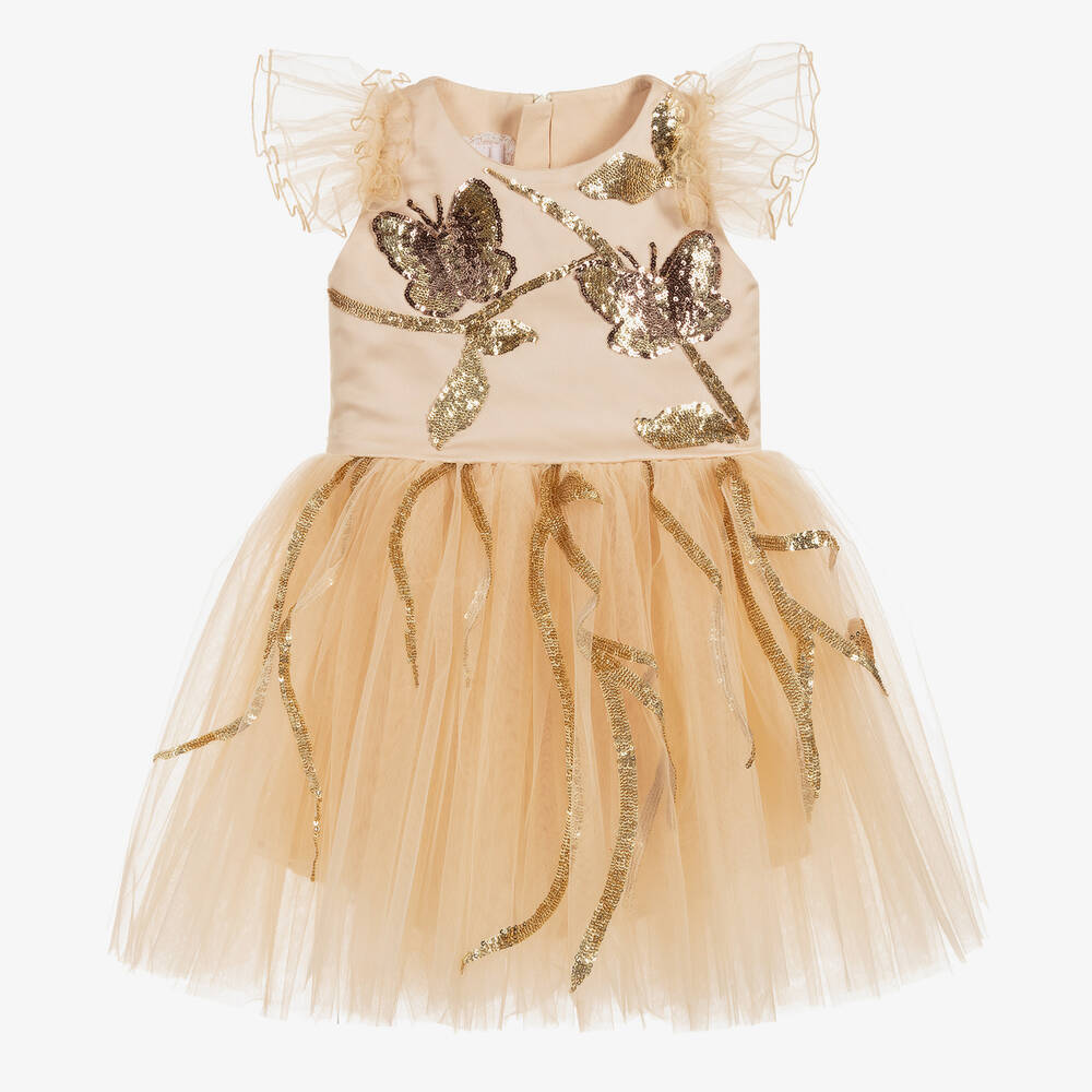 Junona-Girls Gold Tulle Dress | Childrensalon Outlet