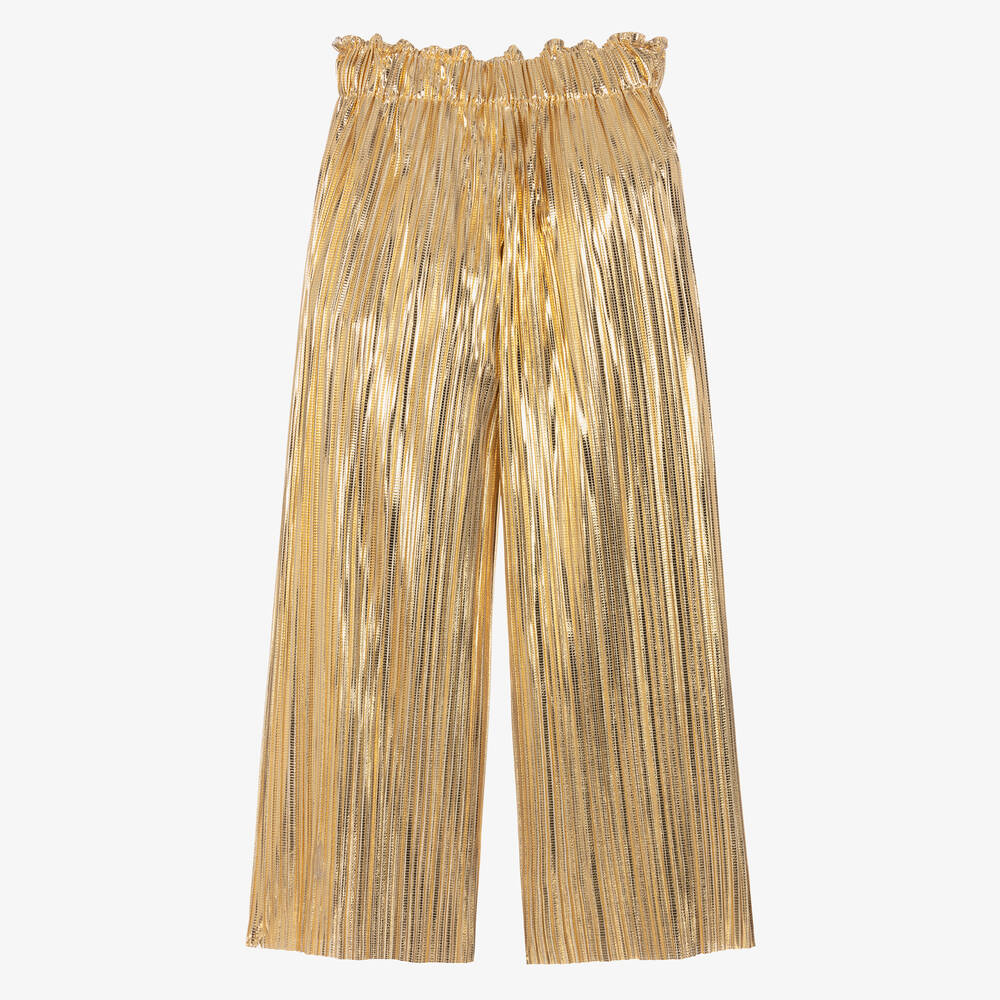 Junona-Girls Gold Wide Leg Pleated Trousers  | Childrensalon Outlet