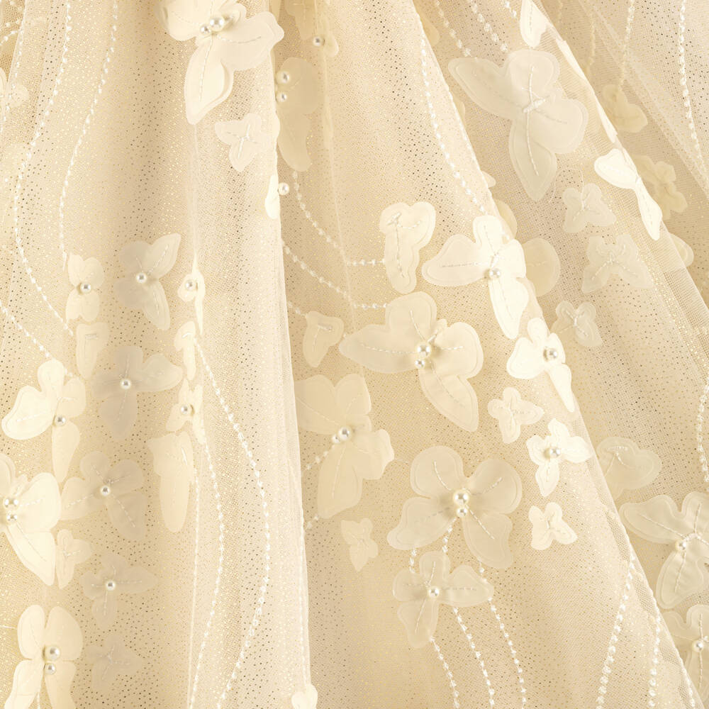 Junona-Girls Golden Ivory Beaded Butterfly Tulle Dress | Childrensalon Outlet