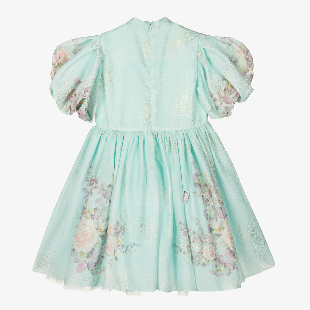 Junona-Зеленое платье из крепа с цветами для девочек | Childrensalon Outlet