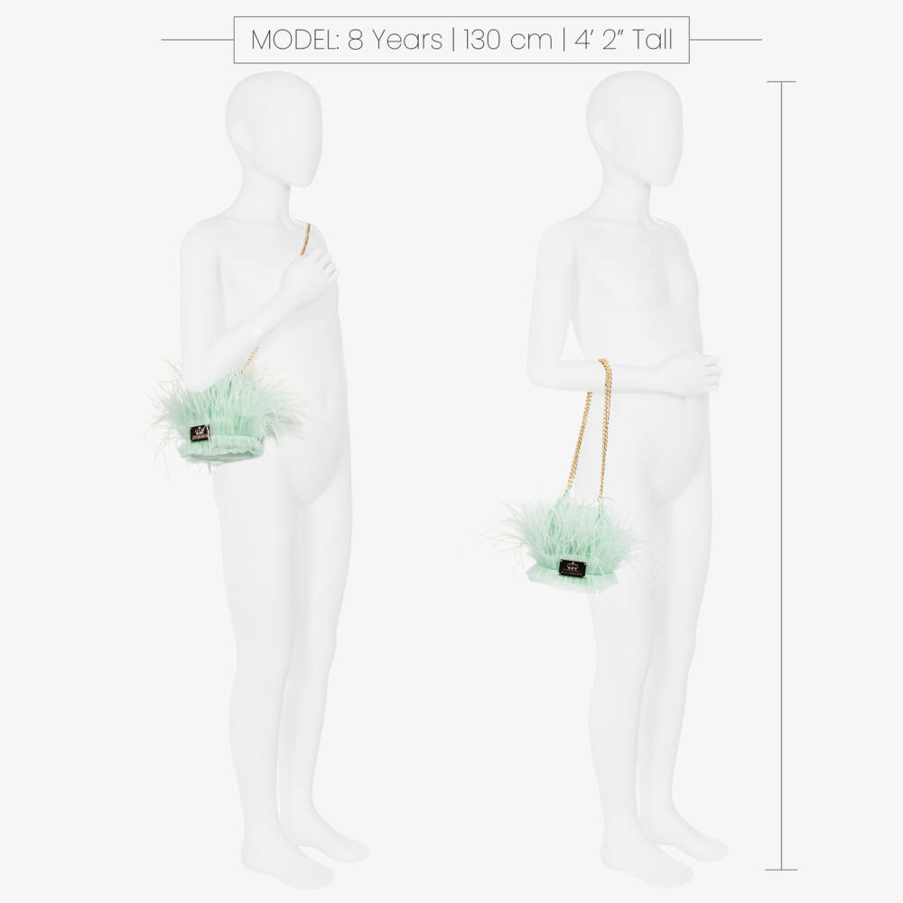 Junona-Girls Green Tulle & Feather Bag (12cm) | Childrensalon Outlet