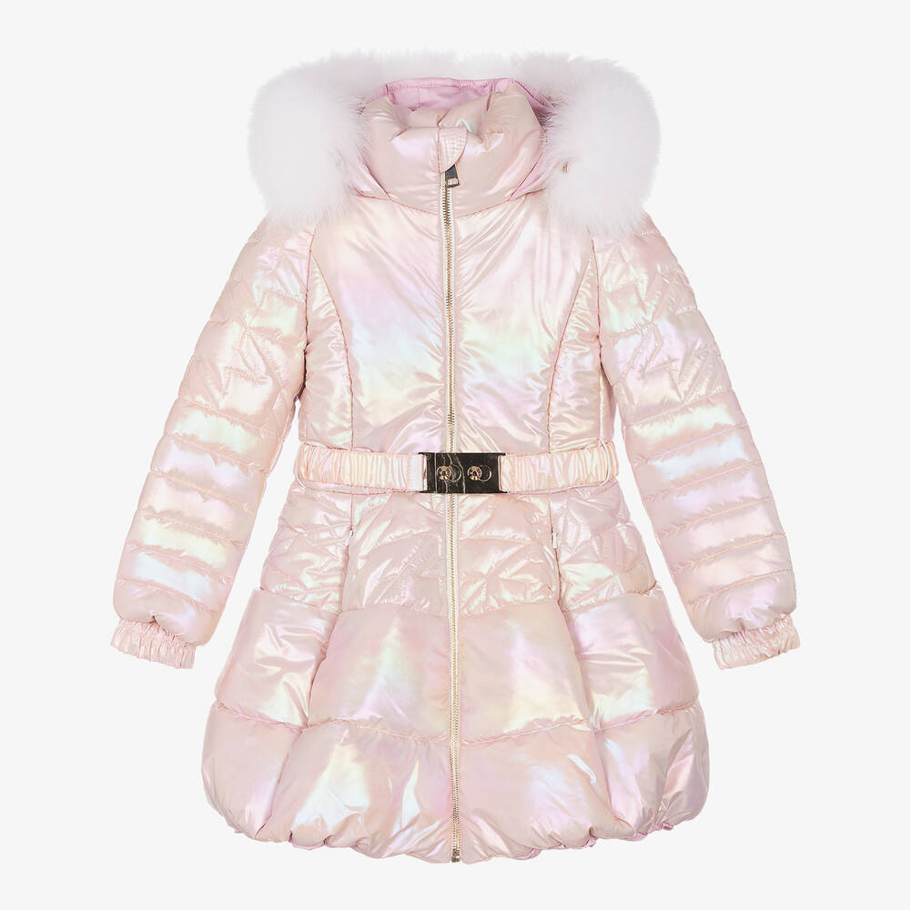 Junona - Girls Iridescent Pink Puffer Coat | Childrensalon