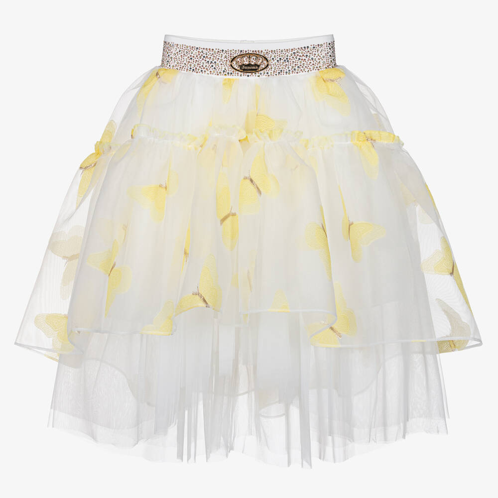 Junona - Girls Ivory Asymmetric Butterflies Skirt | Childrensalon