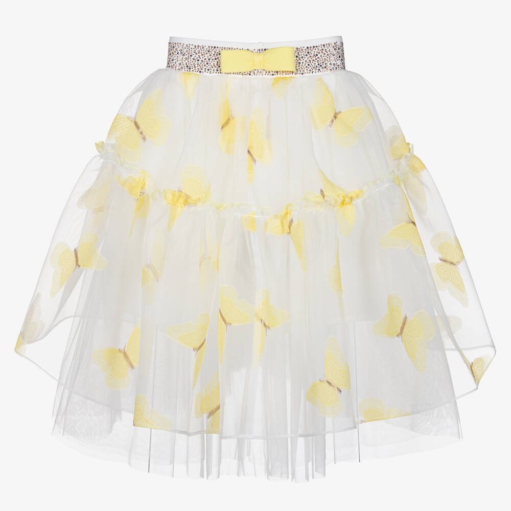 Junona-Girls Ivory Asymmetric Butterflies Skirt | Childrensalon Outlet