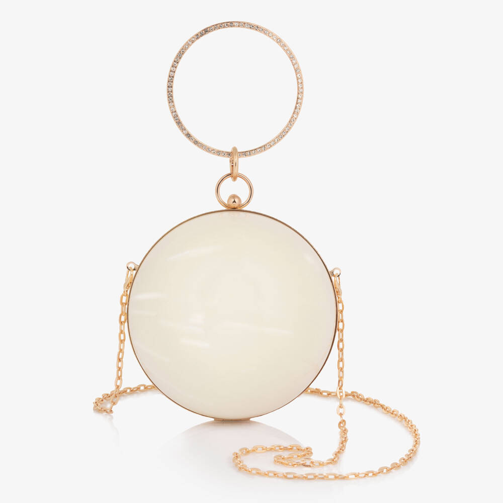 Junona-Girls Ivory Ball Handbag with Diamanté Handle | Childrensalon Outlet