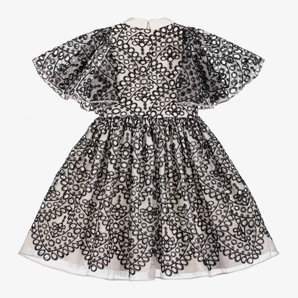 Junona-Girls Ivory & Black Embroidered Dress | Childrensalon Outlet