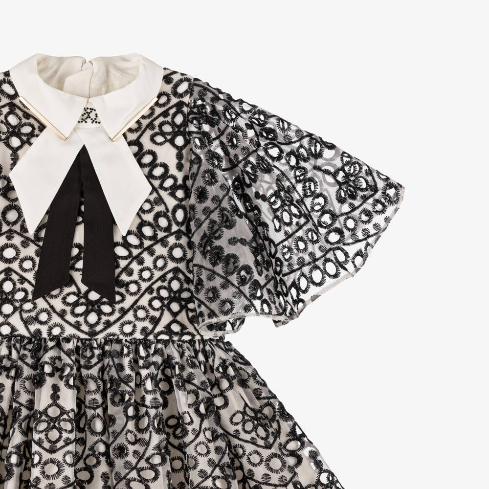 Junona-Girls Ivory & Black Embroidered Dress | Childrensalon Outlet