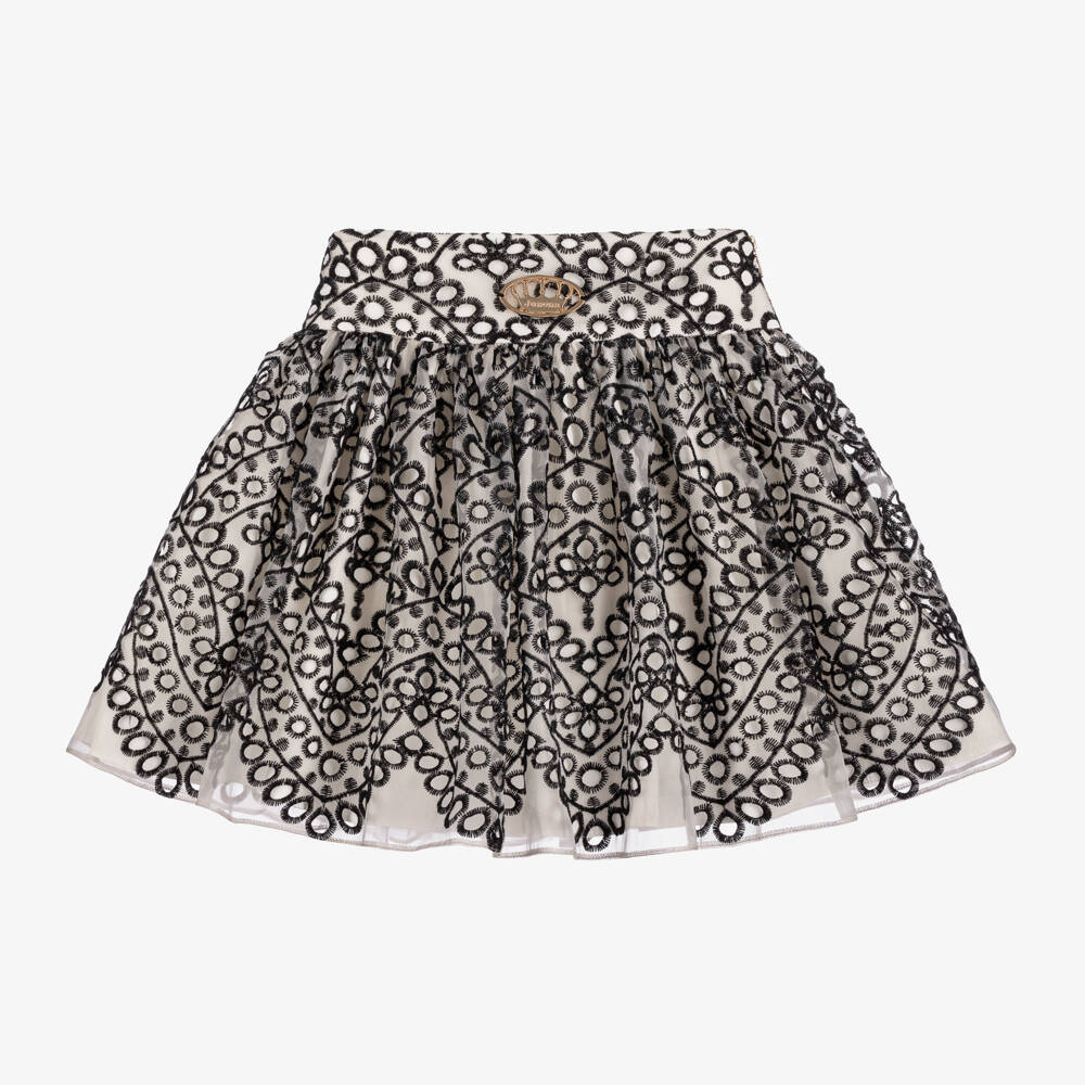 Junona-Girls Ivory & Black Embroidered Skirt | Childrensalon Outlet