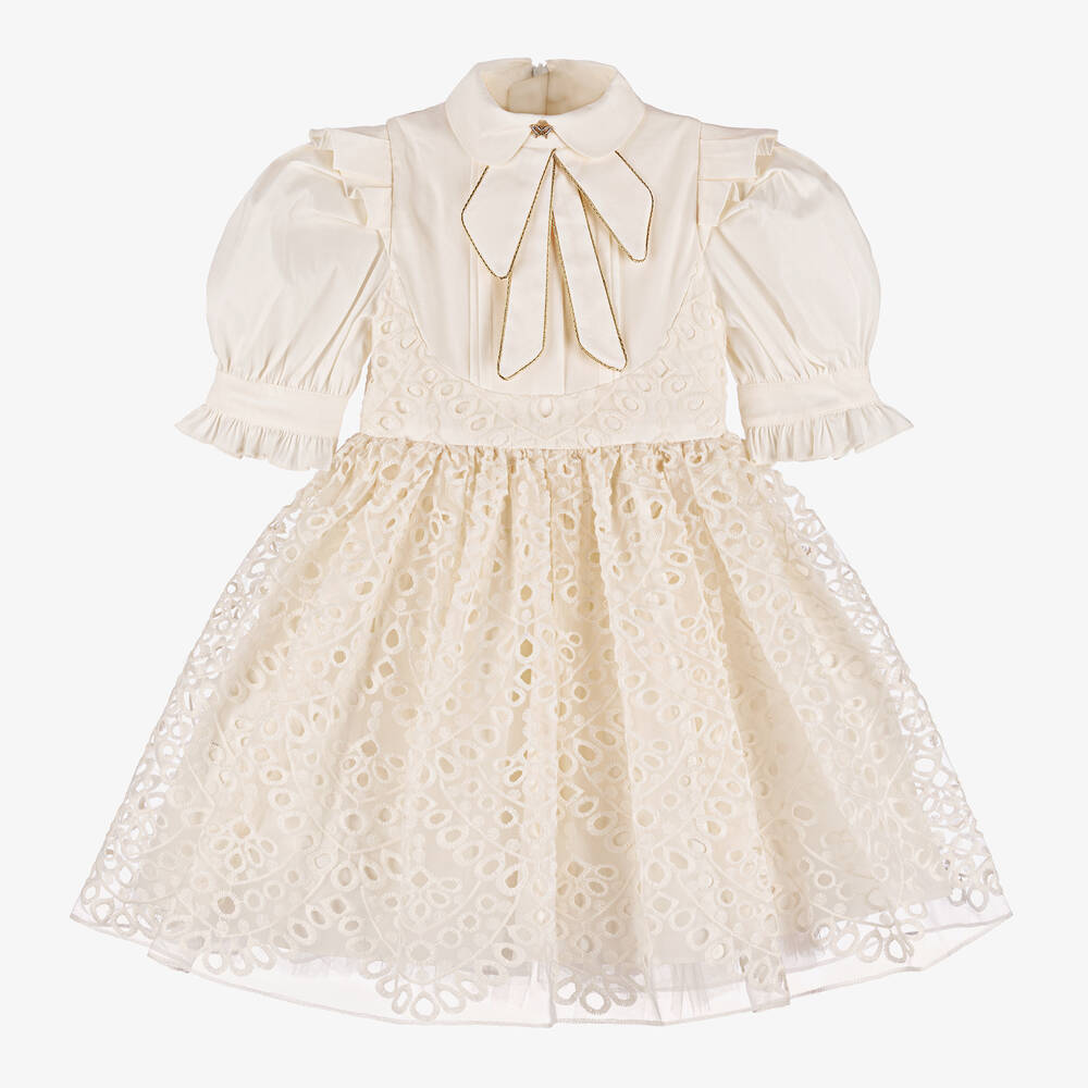 Junona-Girls Ivory Bow Dress | Childrensalon Outlet