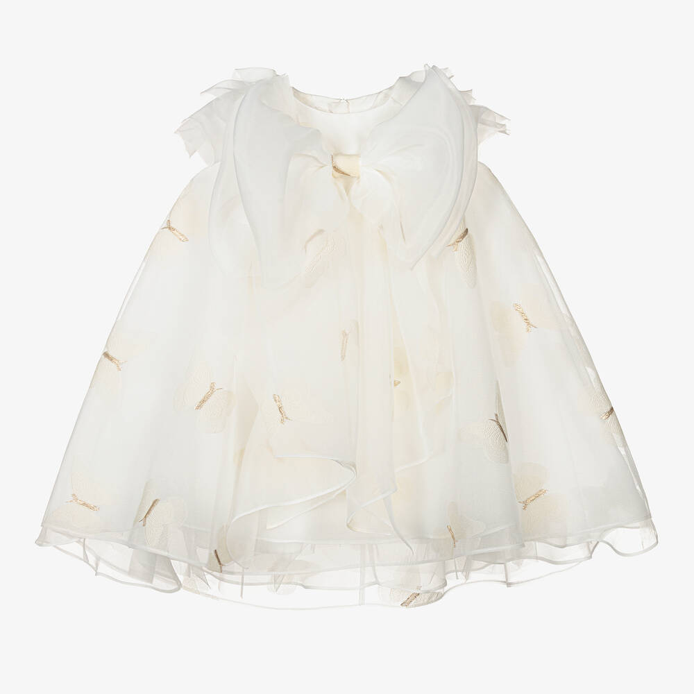 Junona-Girls Ivory Butterflies Dress  | Childrensalon Outlet