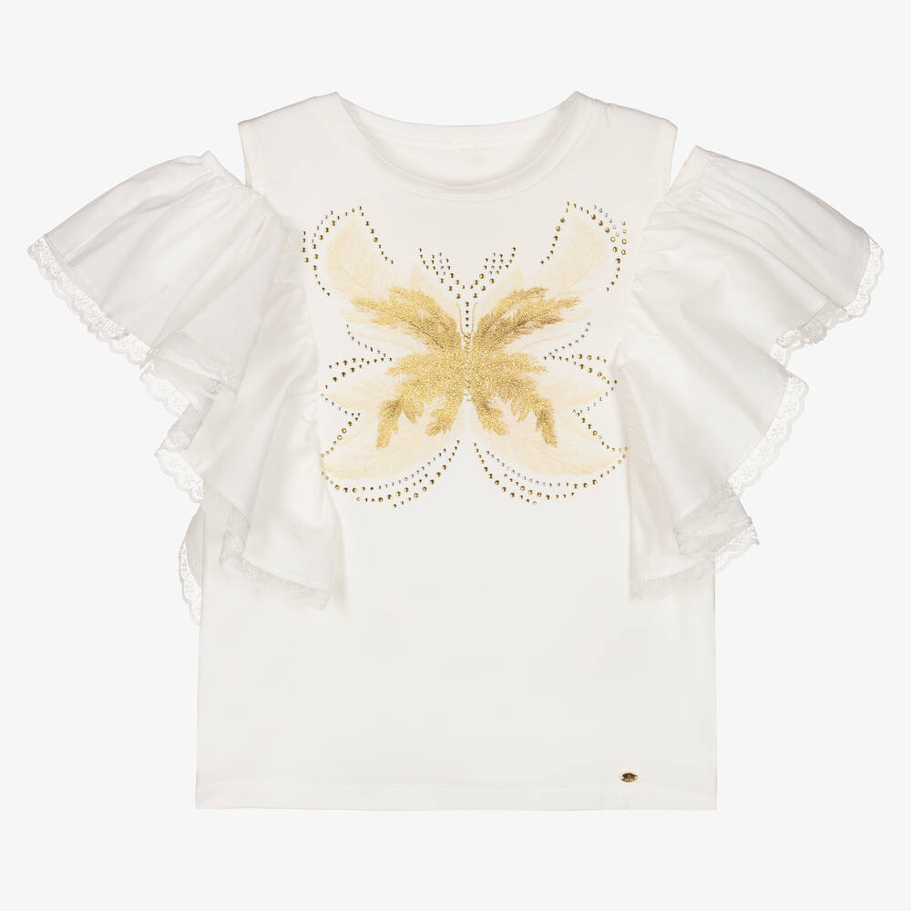 Junona - Schmetterling-T-Shirt in Elfenbein | Childrensalon