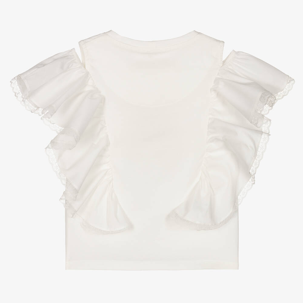 Junona-Girls Ivory Butterfly Print T-Shirt | Childrensalon Outlet