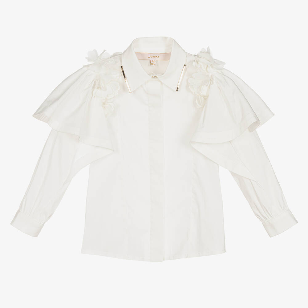 Junona - Кремовая хлопковая блузка-кейп | Childrensalon