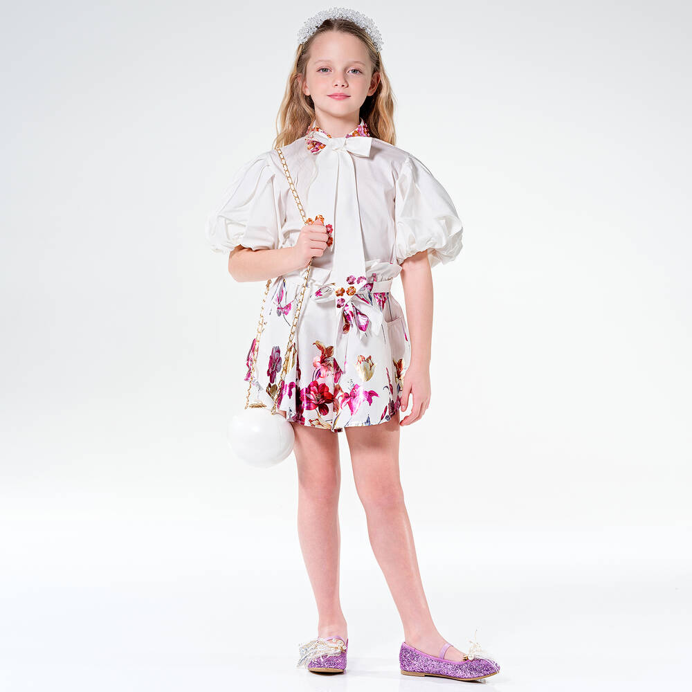 Junona-Girls Ivory Cotton Sequinned Blouse | Childrensalon Outlet