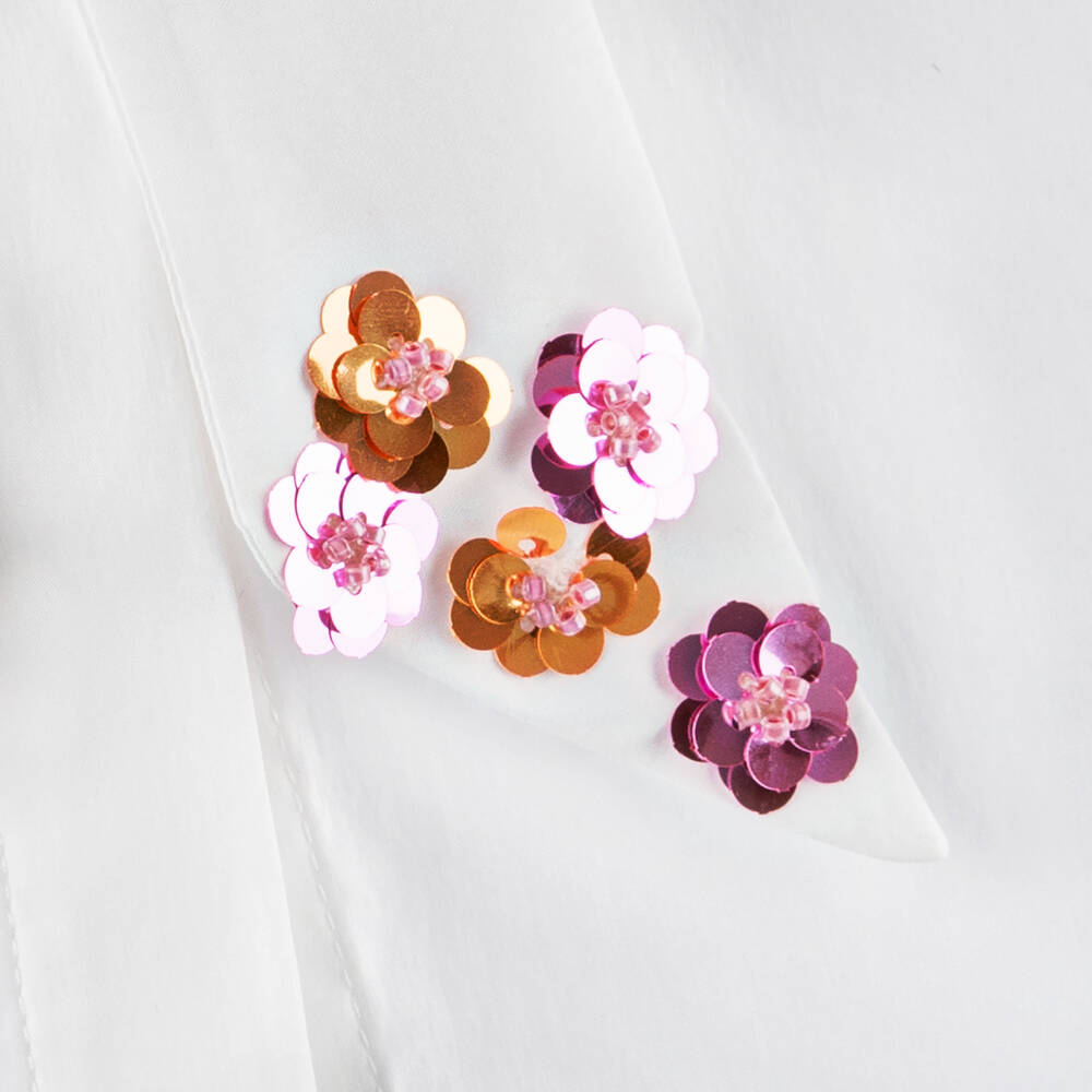 Junona-Girls Ivory Cotton Sequinned Blouse | Childrensalon Outlet