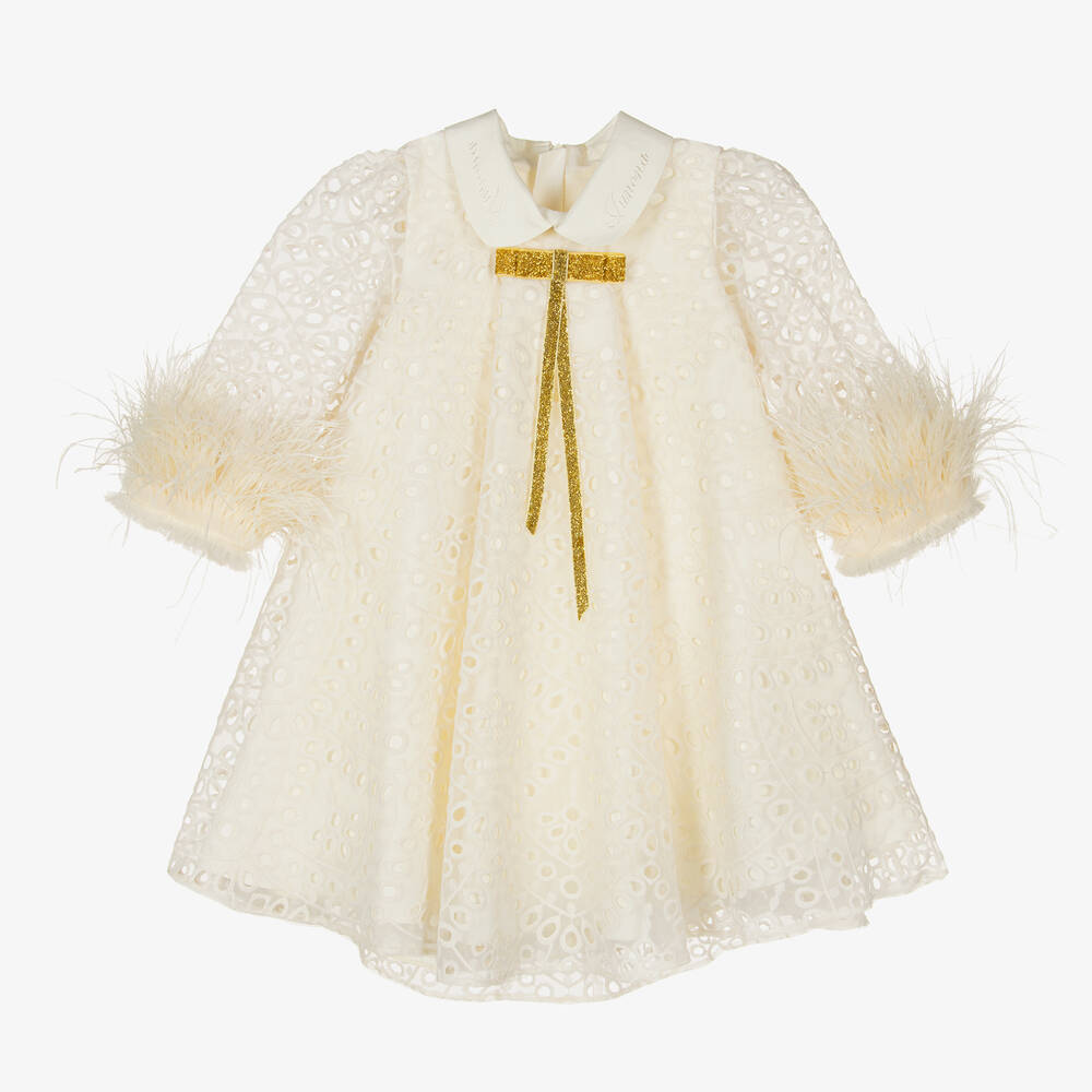 Junona - Girls Ivory Embroidered Dress | Childrensalon