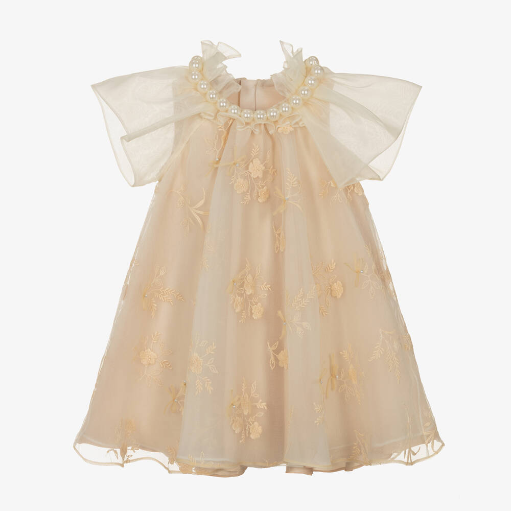 Junona-Girls Ivory Embroidered Floral Dress | Childrensalon Outlet