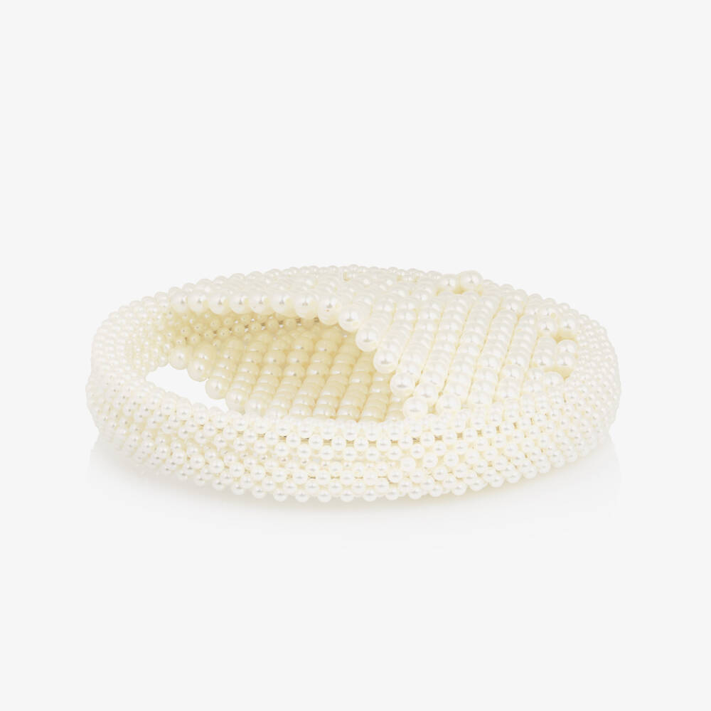 Junona-Girls Ivory Faux Pearl Handbag (21cm) | Childrensalon Outlet