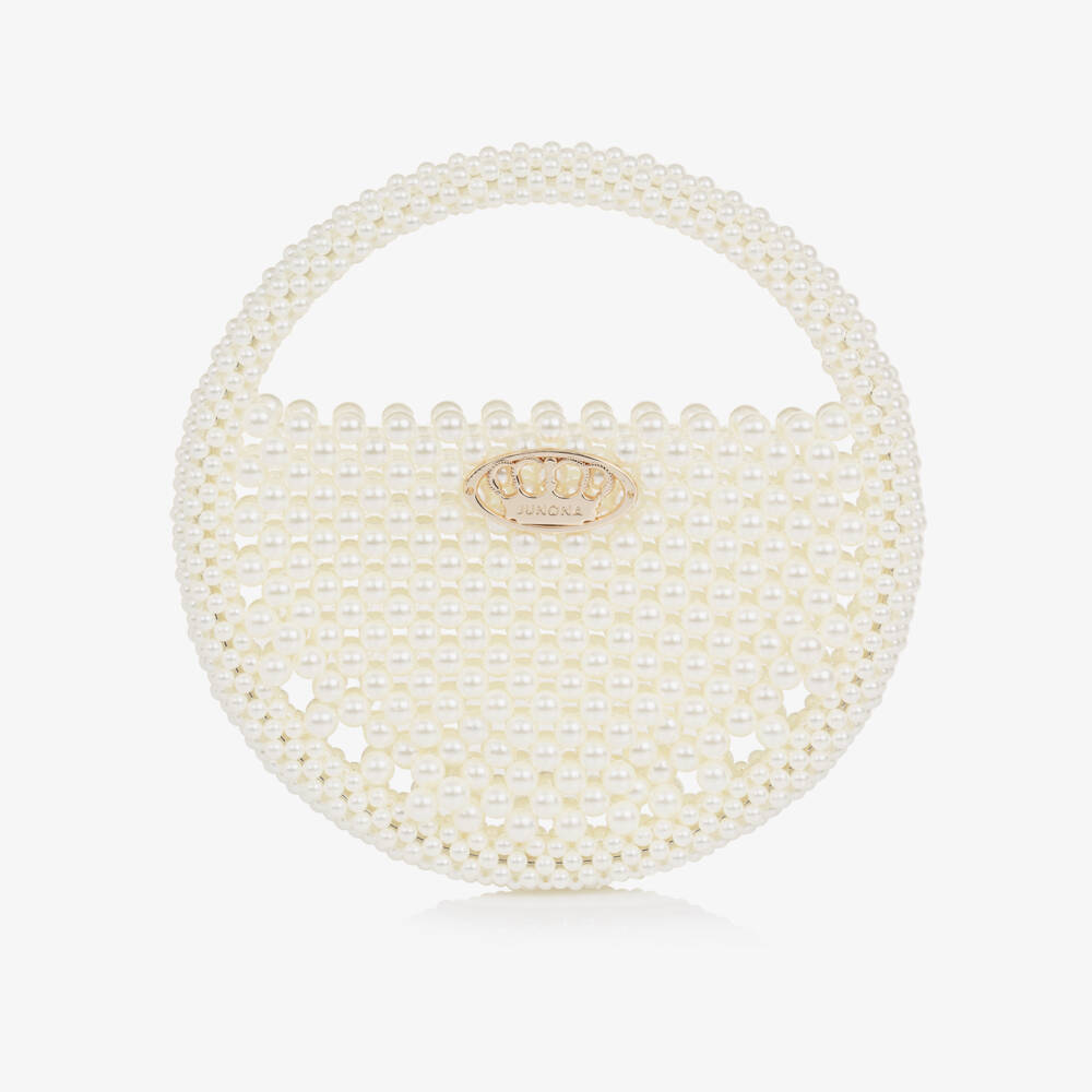 Junona-Girls Ivory Faux Pearl Handbag (21cm) | Childrensalon Outlet