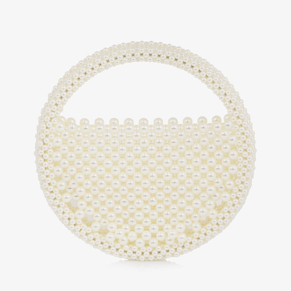 Junona-Girls Ivory Faux Pearl Handbag (21cm) | Childrensalon Outlet