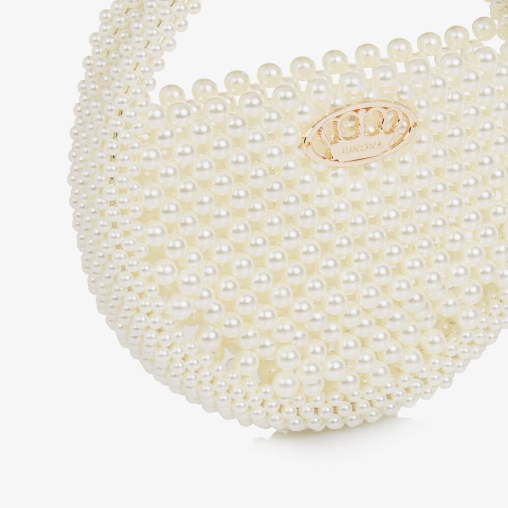 Junona-Girls Ivory Faux Pearl Handbag (21cm) | Childrensalon Outlet