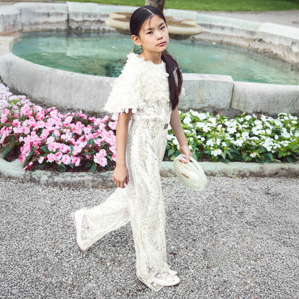 Junona-Girls Ivory Faux Pearl Handbag (21cm) | Childrensalon Outlet