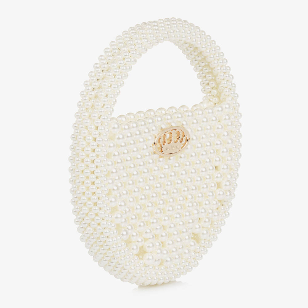 Junona-Girls Ivory Faux Pearl Handbag (21cm) | Childrensalon Outlet