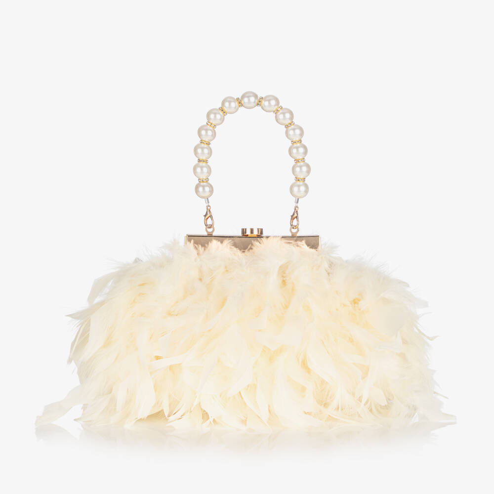 Junona-Girls Ivory Feather Bag with Faux Pearl Handle | Childrensalon Outlet