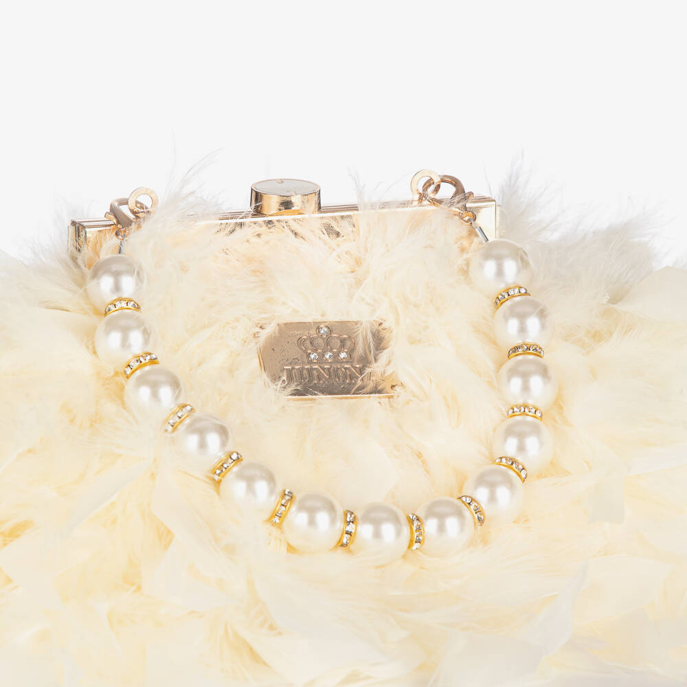 Junona-Girls Ivory Feather Bag with Faux Pearl Handle | Childrensalon Outlet