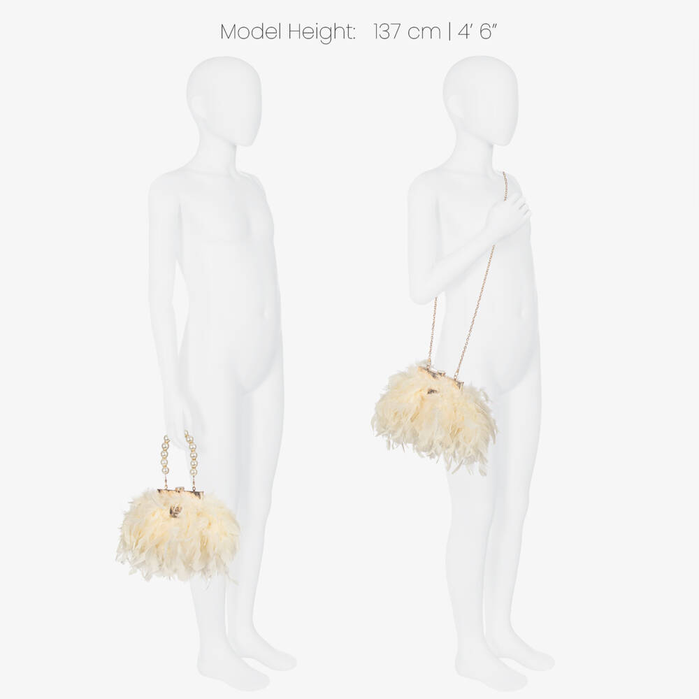 Junona-Girls Ivory Feather Bag with Faux Pearl Handle | Childrensalon Outlet