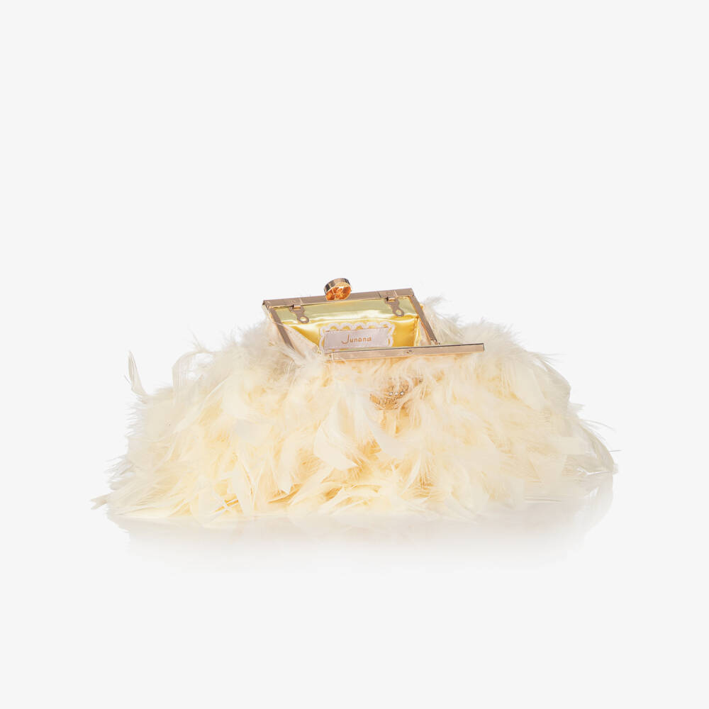 Junona-Girls Ivory Feather Bag with Faux Pearl Handle | Childrensalon Outlet