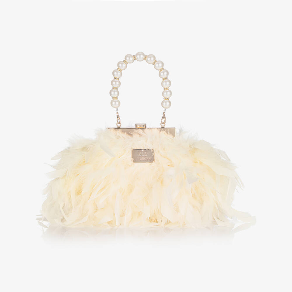 Junona-Girls Ivory Feather Bag with Faux Pearl Handle | Childrensalon Outlet