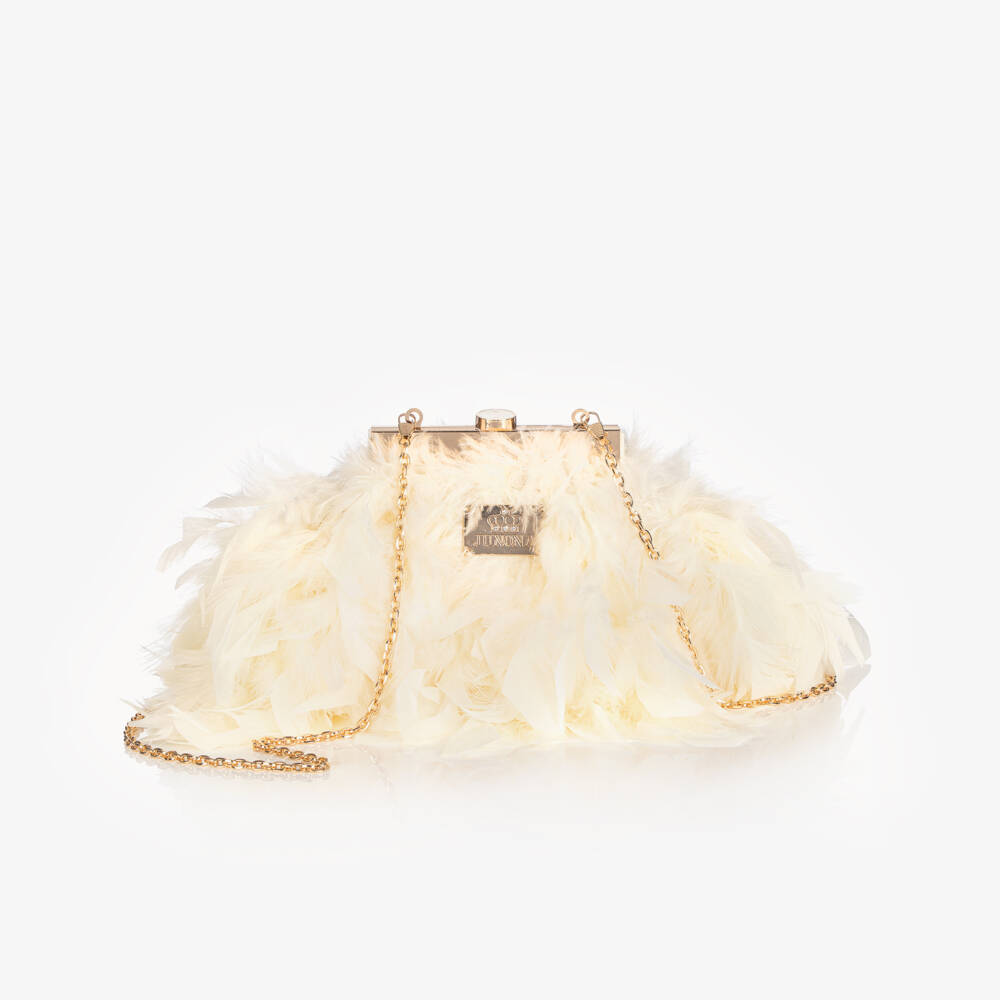 Junona-Girls Ivory Feather Bag with Faux Pearl Handle | Childrensalon Outlet