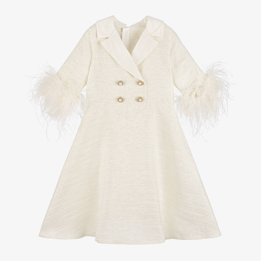 Junona-Girls Ivory Feather Blazer Dress | Childrensalon Outlet