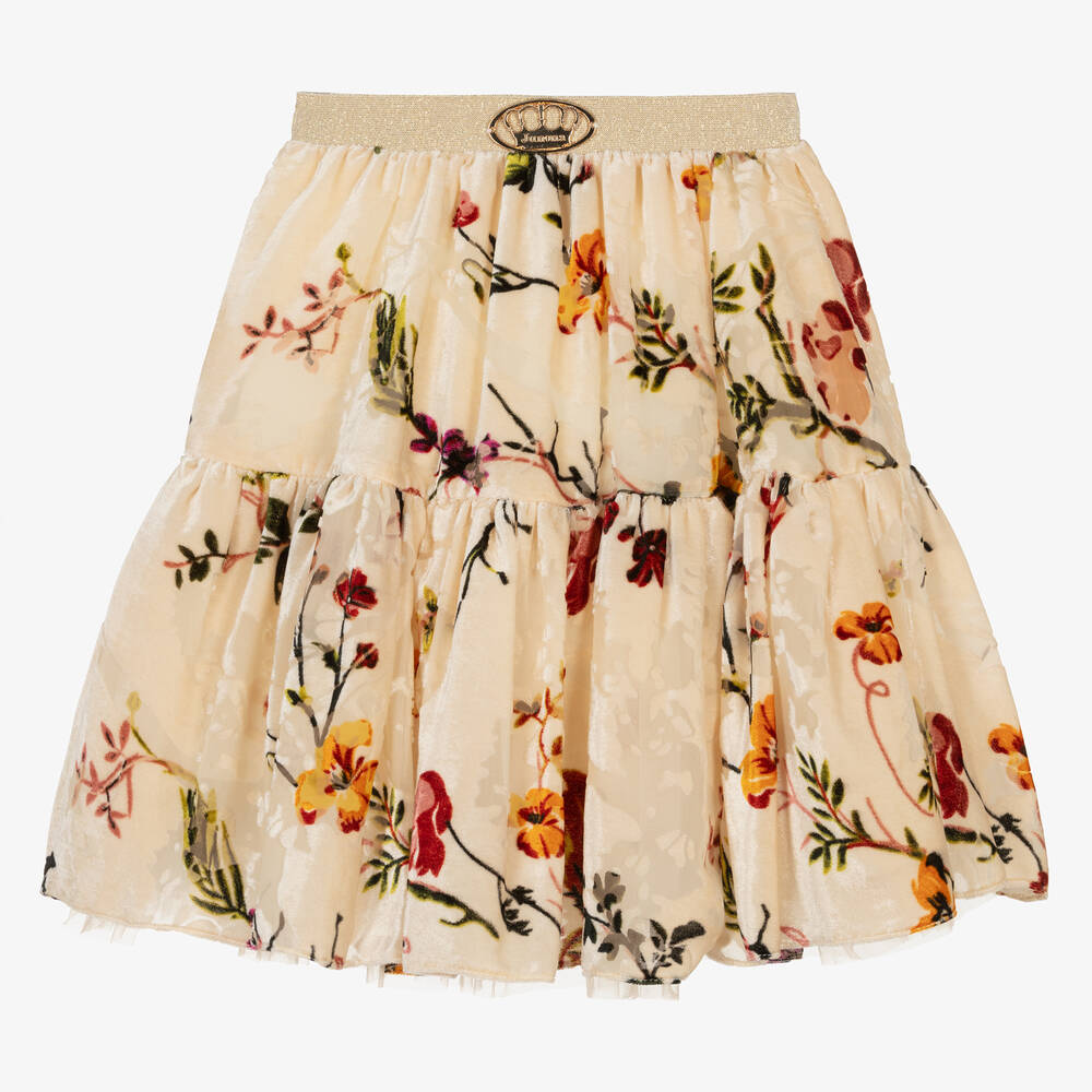 Junona - Кремовая юбка из бархата деворе с цветами | Childrensalon