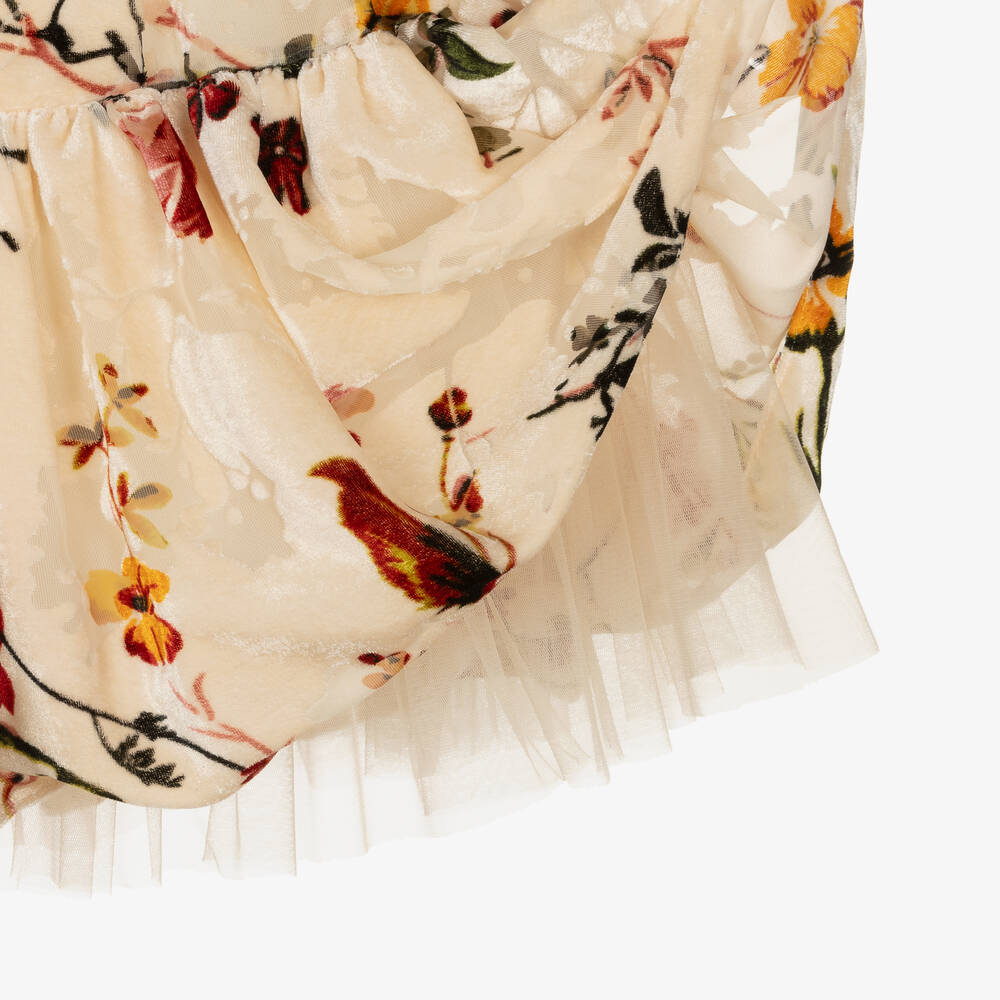 Junona-Girls Ivory Floral Devoré Velvet Skirt | Childrensalon Outlet