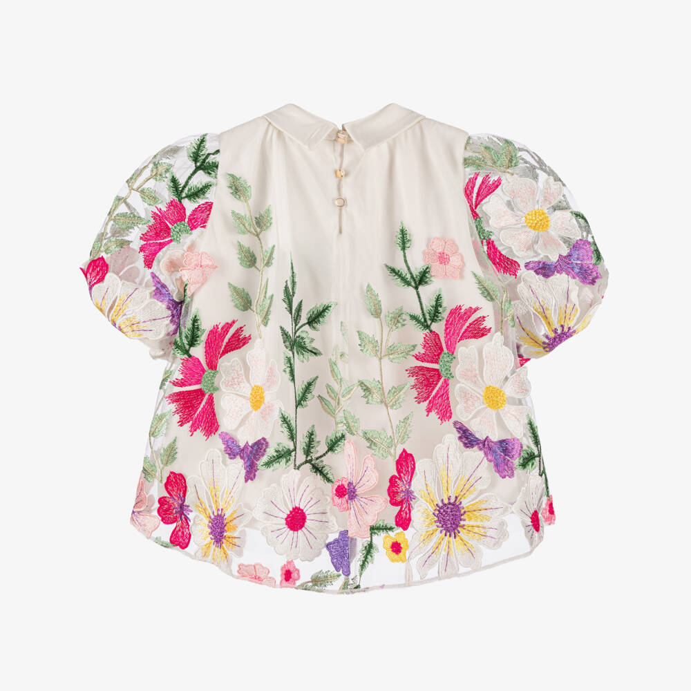 Junona-Girls Ivory Floral Lace Top | Childrensalon Outlet