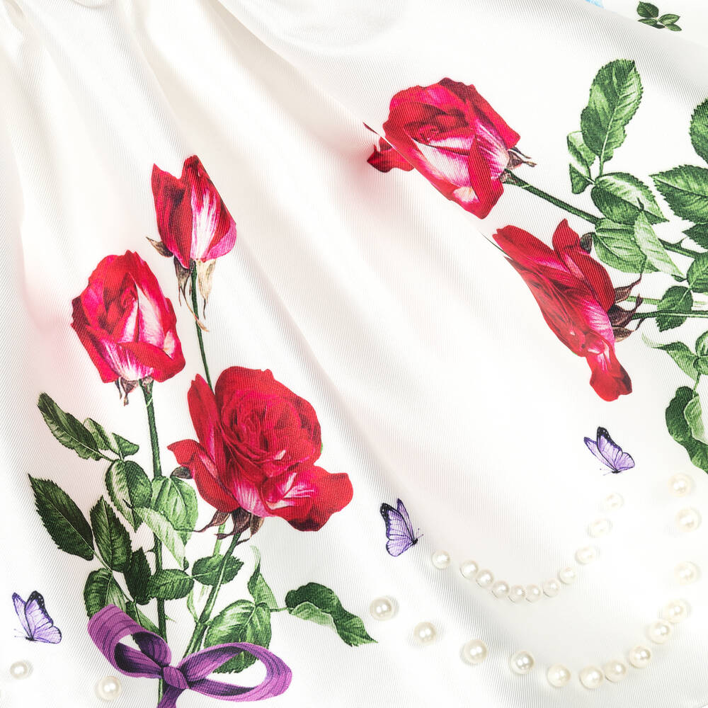 Junona-تنورة ساتان تويل لون عاجي بطبعة ورود | Childrensalon Outlet