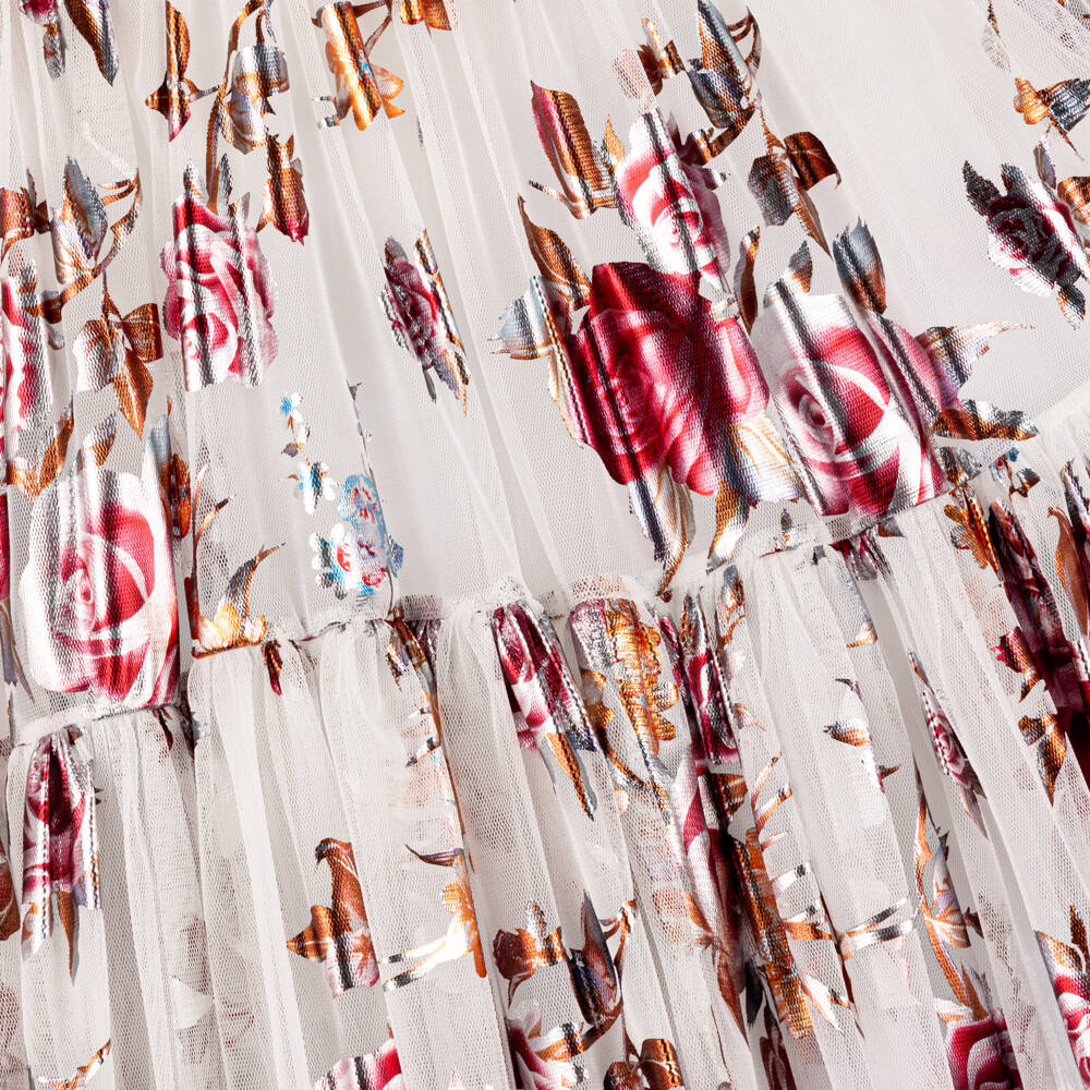 Junona-فستان بطبعة ورود تول لون أبيض | Childrensalon Outlet